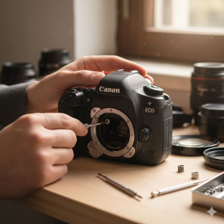 هلیکویل سه‌پایه در ترمیم جای پیچ دوربین کانن — آموزش تخصصی گام‌به‌گام